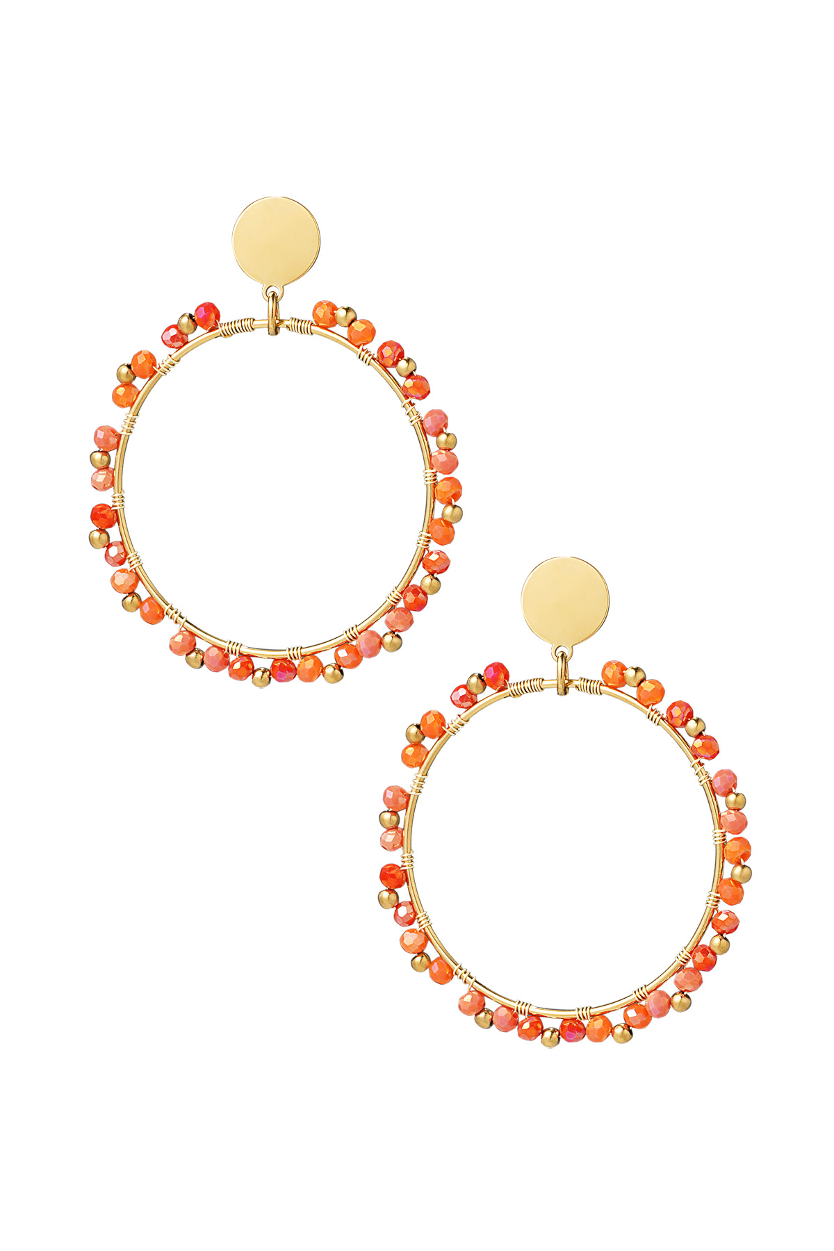 Round earrings beads - gold/orange