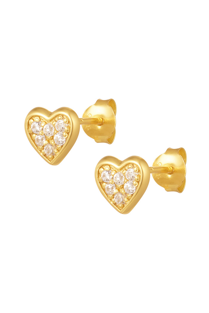 Stud earrings heart with stones - 925 silver 