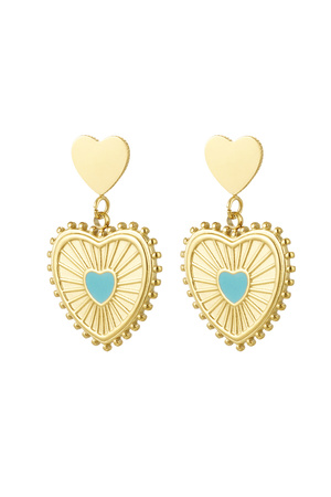 orecchini doppio cuore blu - oro h5 