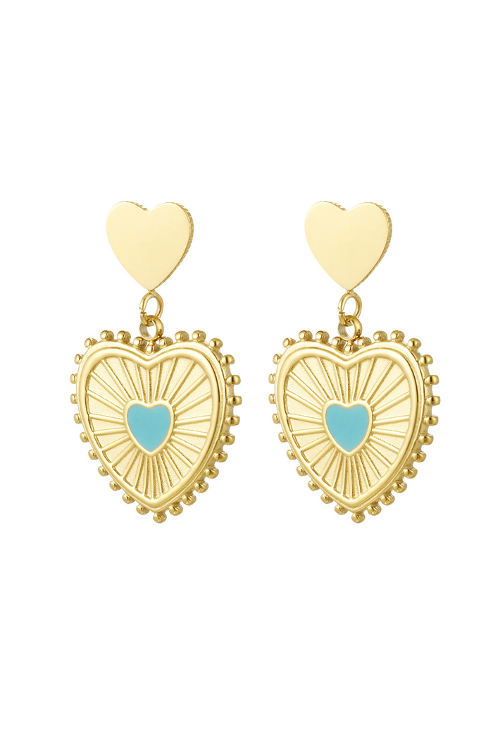double heart earrings blue - gold 