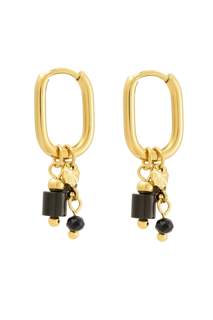 Earring with black beads - gold 