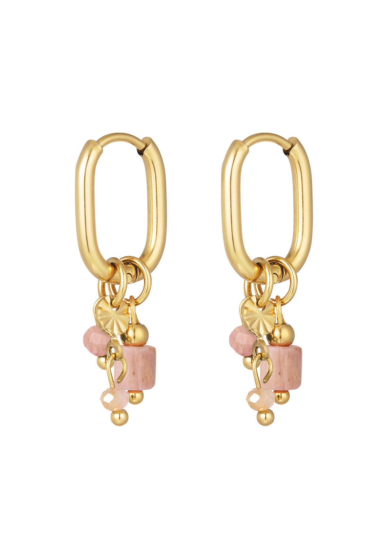 Boucle d'oreille avec perles roses - doré h5 
