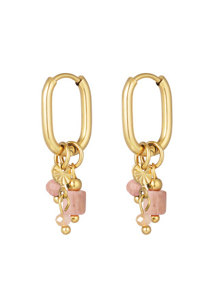 Earring with pink beads - gold h5 