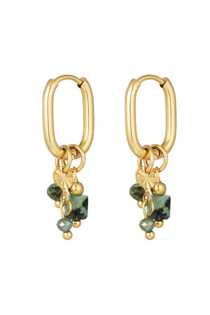 Earring with green & black beads - gold h5 