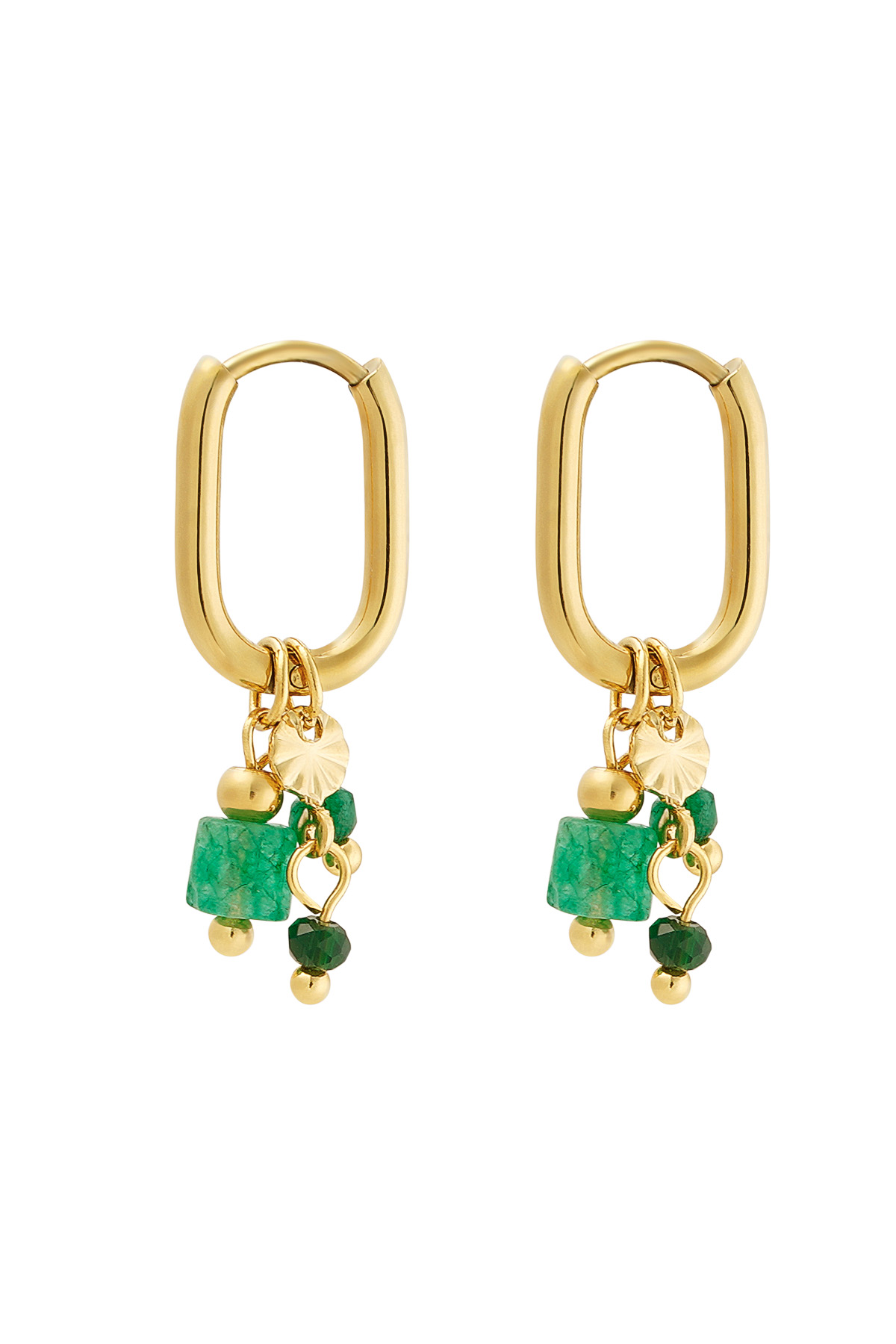 Earring with green beads - gold h5 