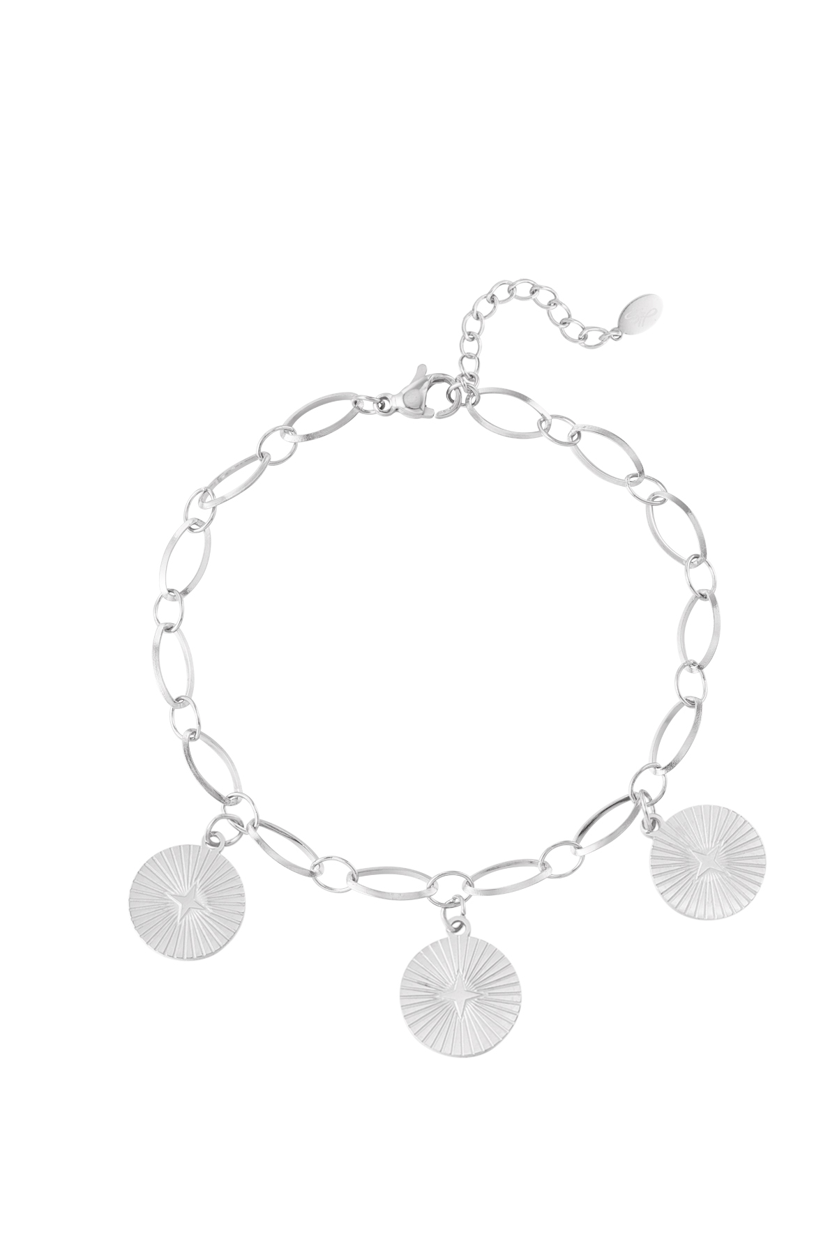 Stainless Steel 3 Coin Chain Bracelets - Silver