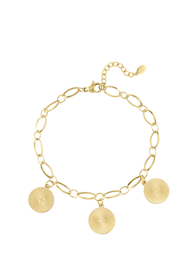 Stainless Steel 3 Coin Chain Bracelets - Gold
