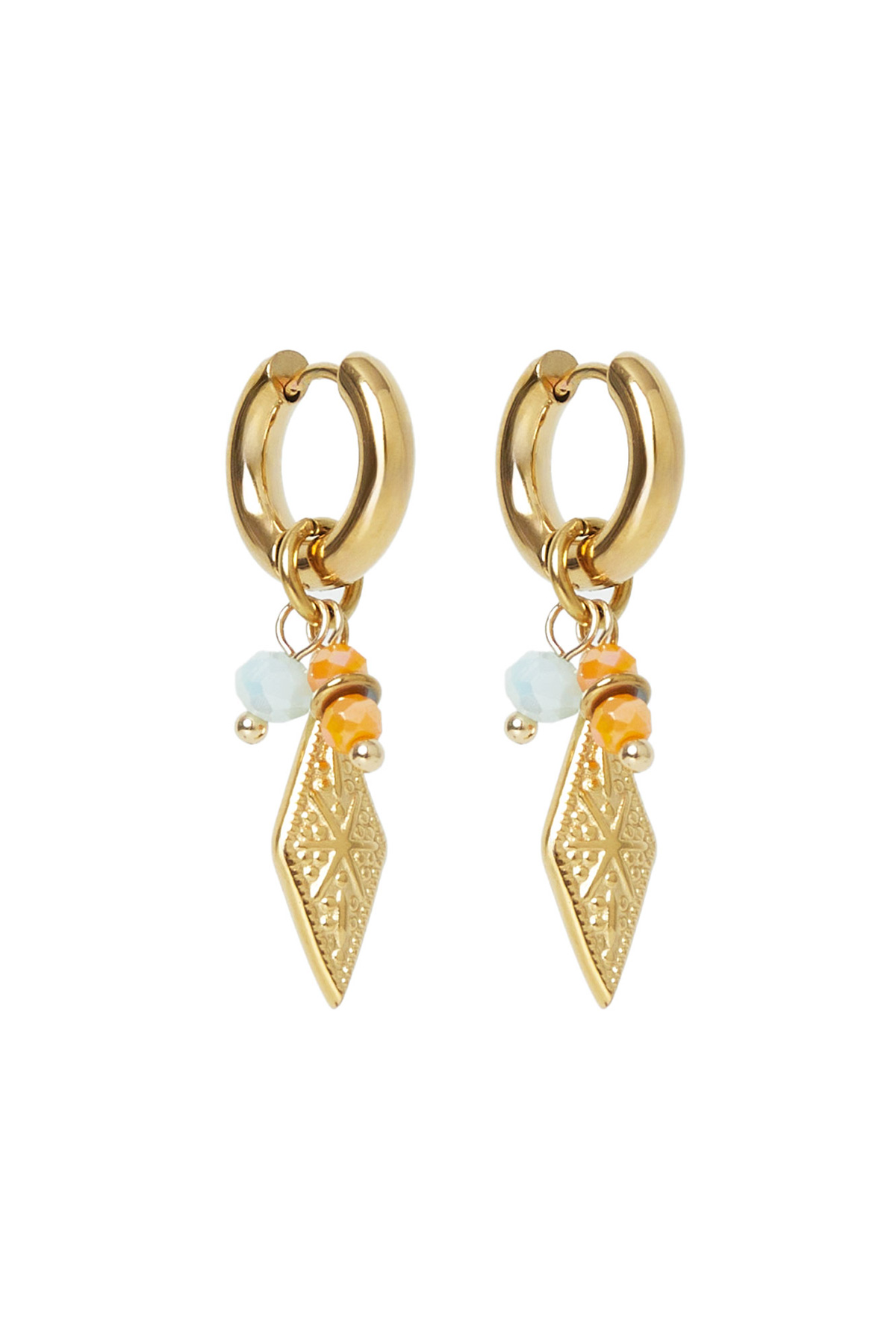 Boucles d'oreilles avec breloque en forme de diamant et perles Doré/Multi Acier Inoxydable h5 