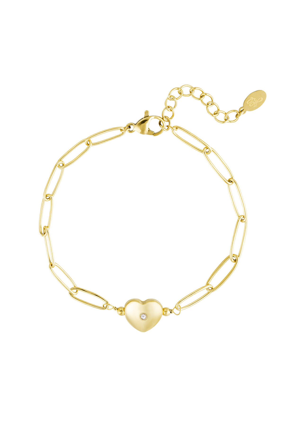 Link bracelet with heart white/gold Stainless Steel