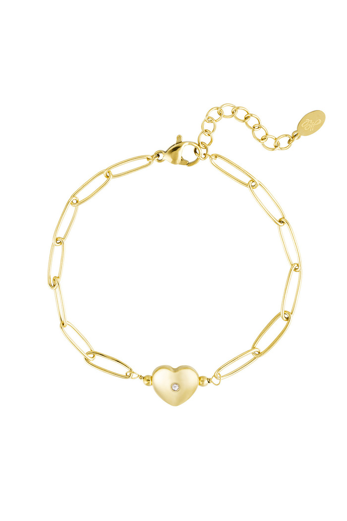 Link bracelet with heart white/gold Stainless Steel 
