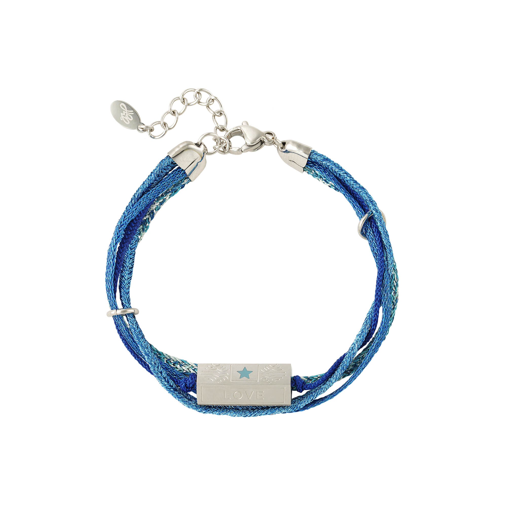 Bracelet rope with love charm Blue & Silver h5 