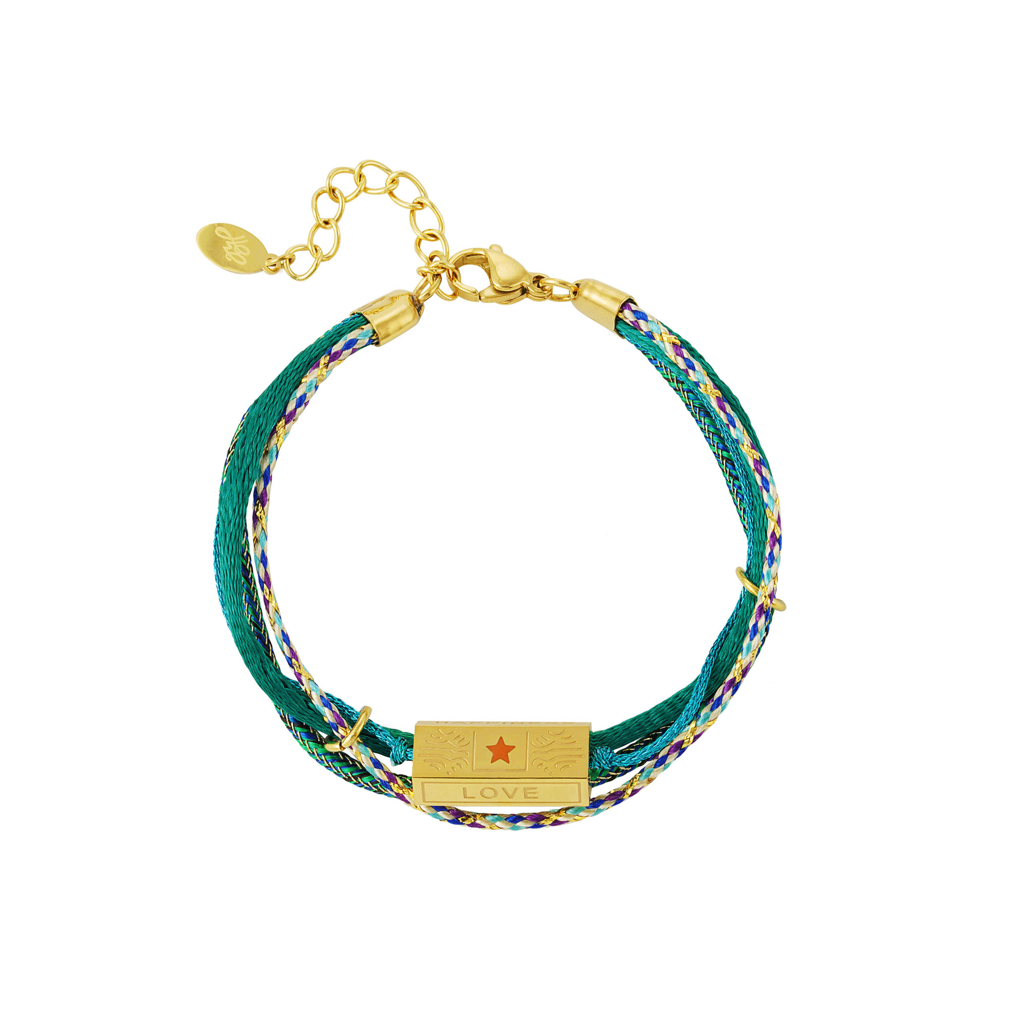 Bracelet rope with love charm Green & Gold 