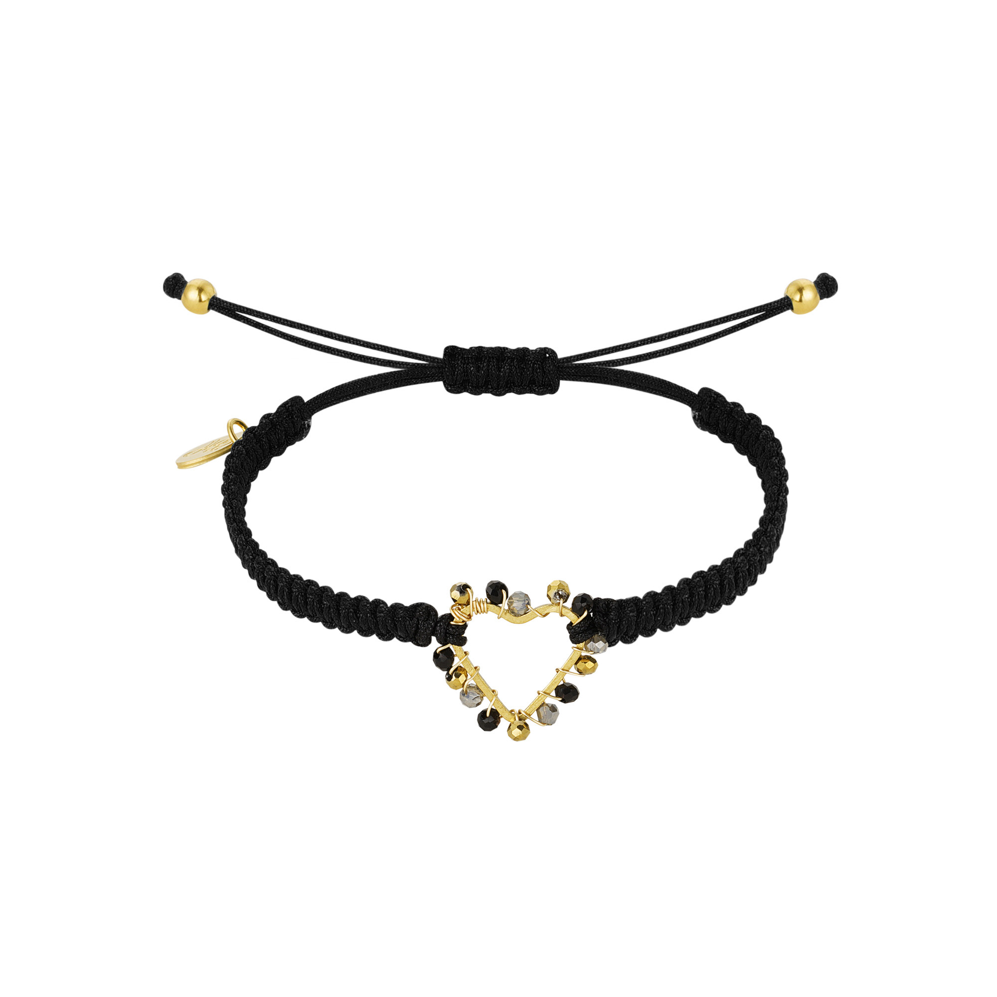 Bracelet rope with heart and beads Black & Gold Color Stainless Steel  h5 