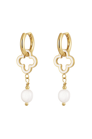 Earrings clover with pearl - gold/white h5 