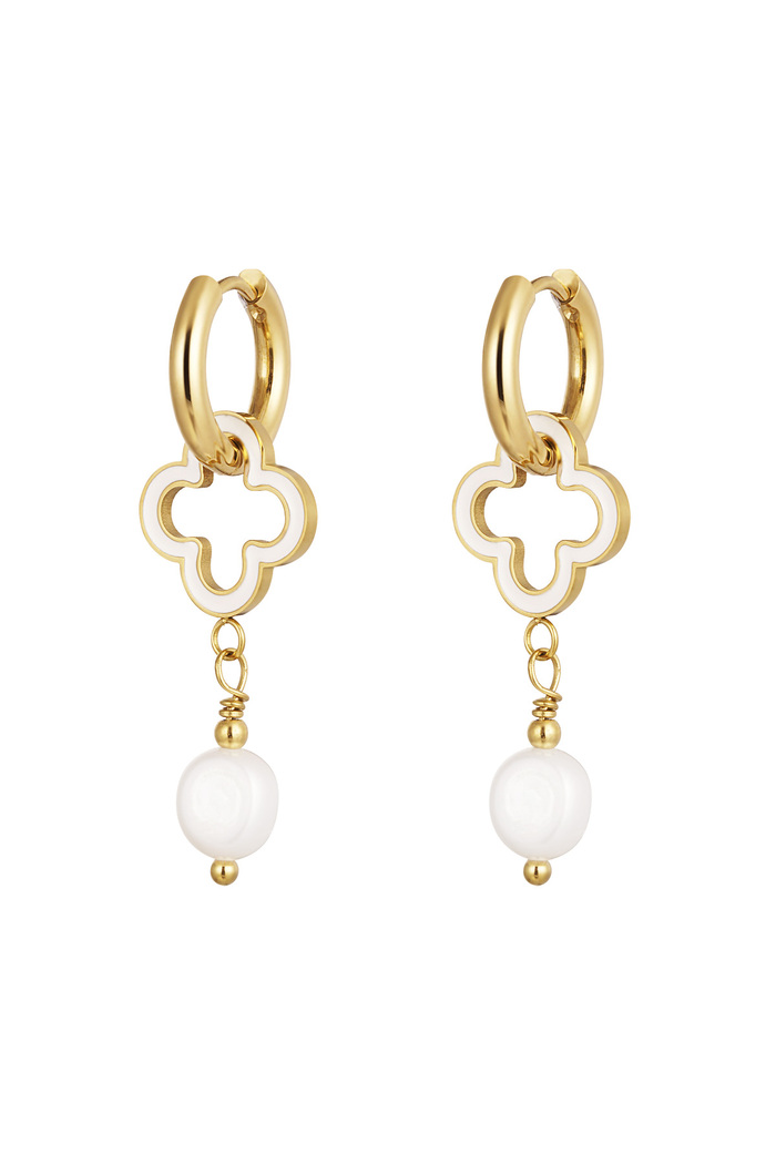 Ohrringe Kleeblatt mit Perle - Gold/Weiß 