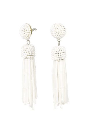 Earrings beaded tassel - white h5 