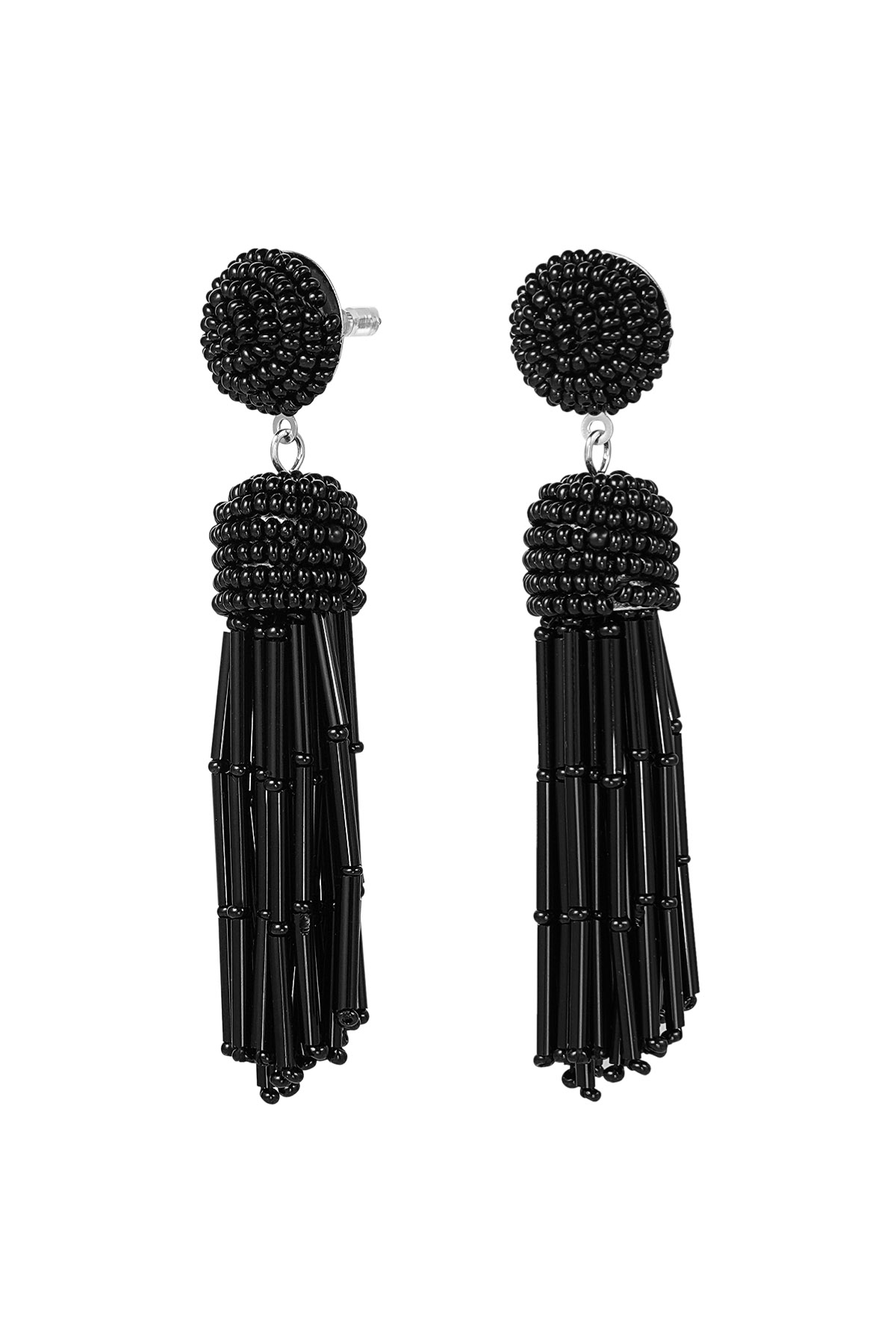Earrings beaded tassel - black