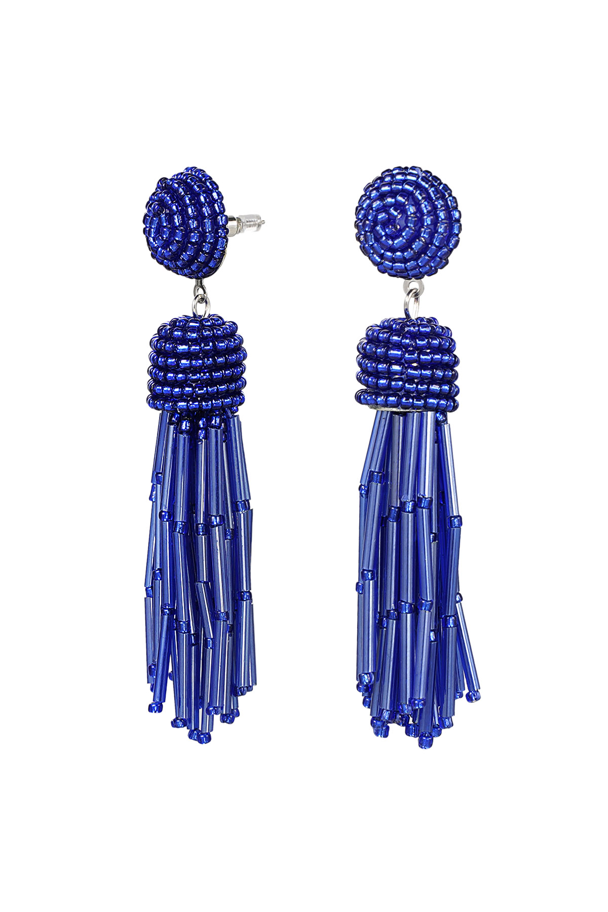 Earrings beaded tassel - blue h5 
