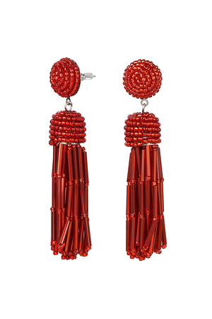 Earrings beaded tassel - red h5 