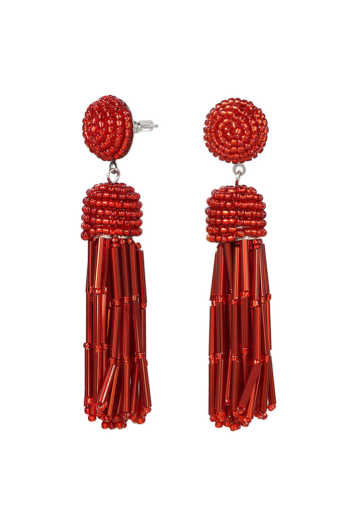 Earrings beaded tassel - red 