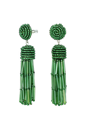 Earrings beaded tassel - green h5 