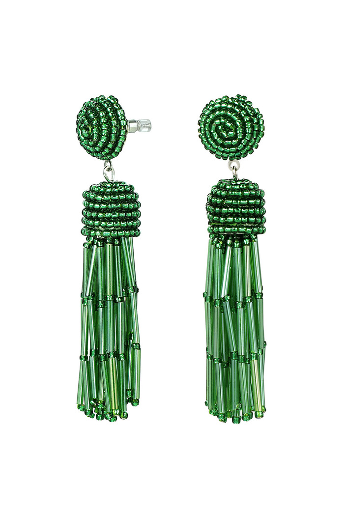Earrings beaded tassel - green 