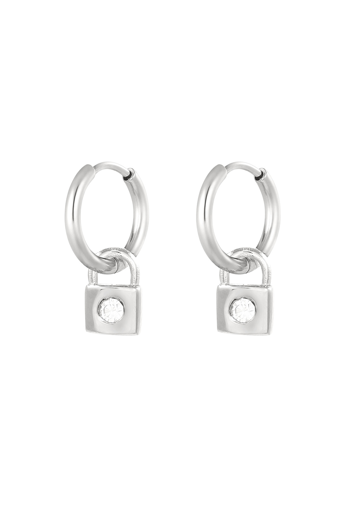 Pendientes candado con piedras - plata h5 