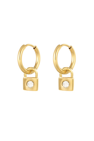 Earrings lock with stones - gold h5 