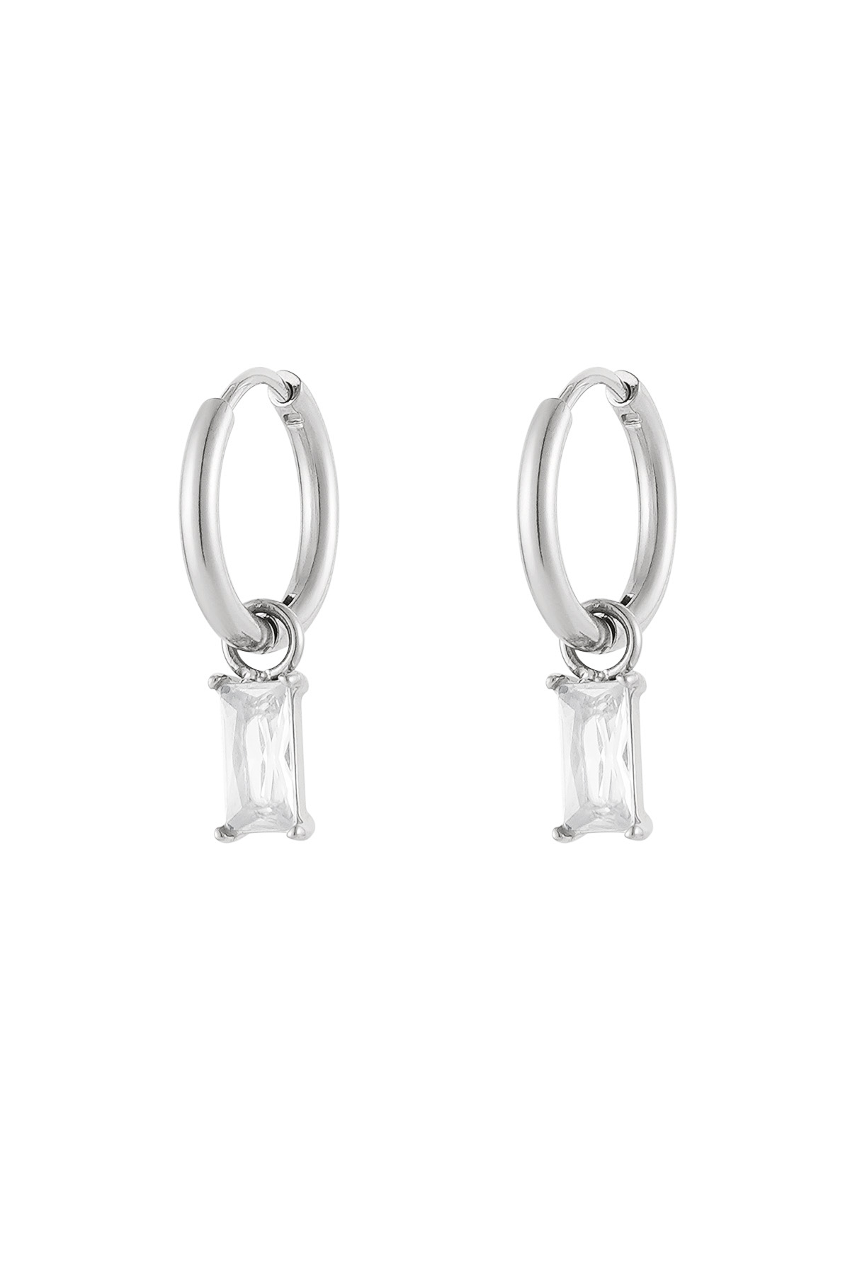Earrings elongated stone - silver/white