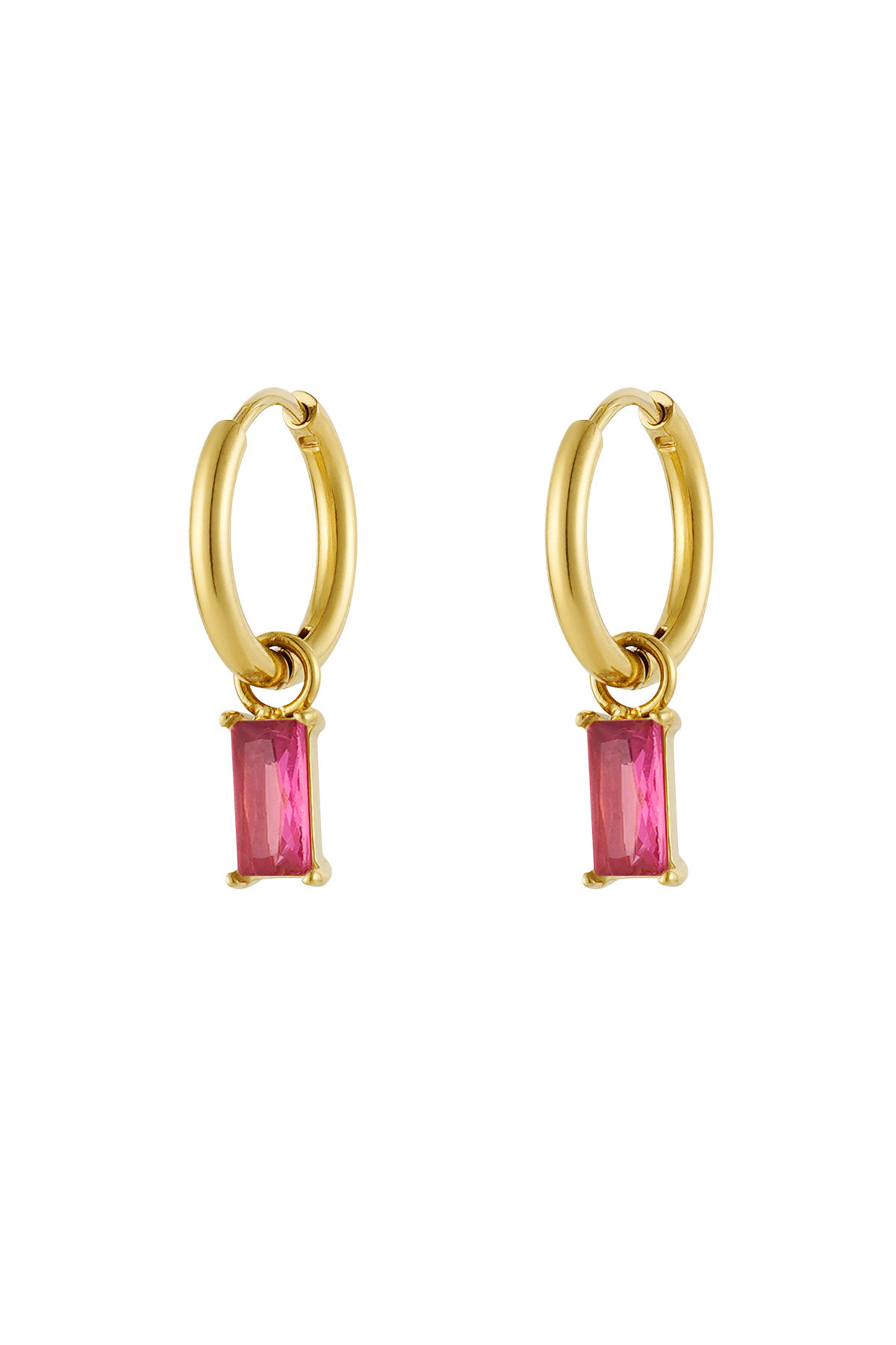 Oorbellen langwerpige steen - goud/roze h5 