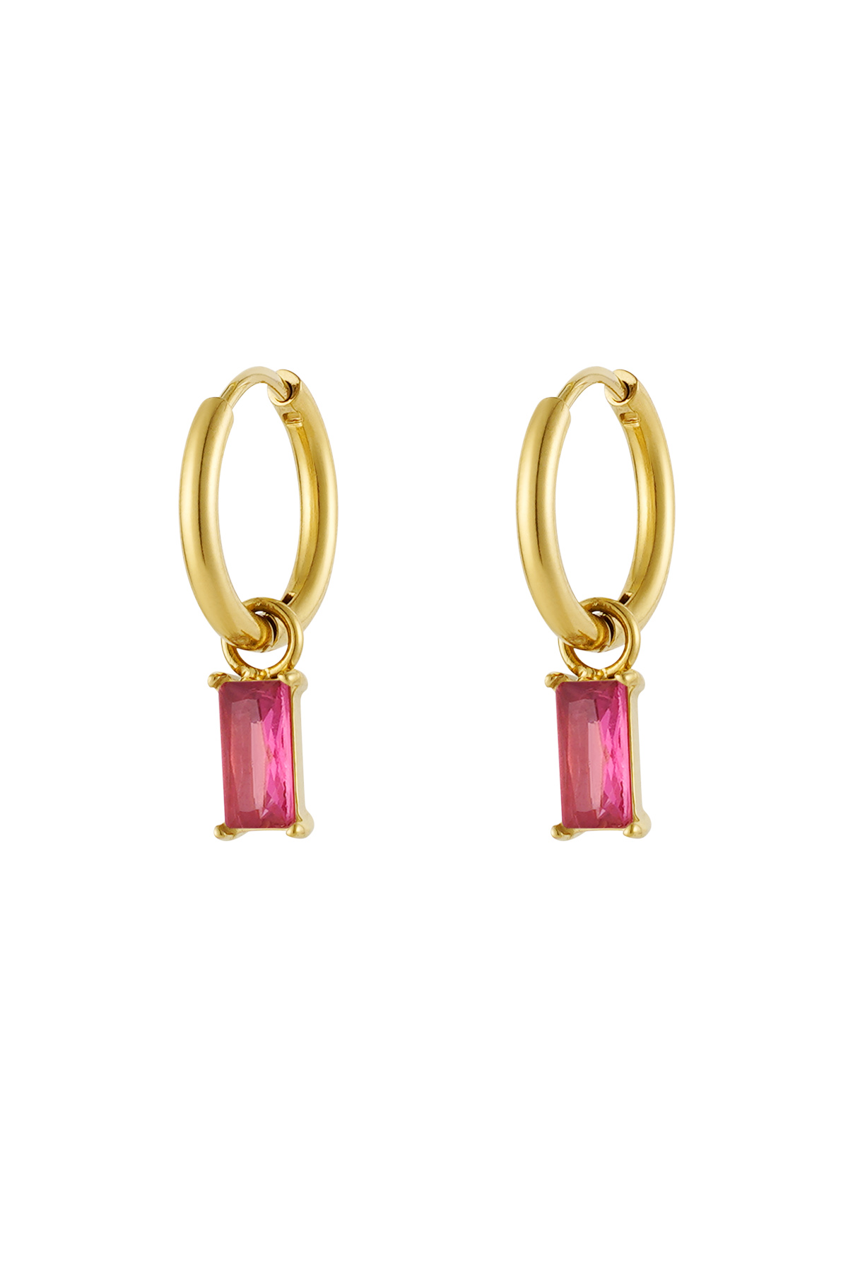 Earrings elongated stone - Gold color/pink 2