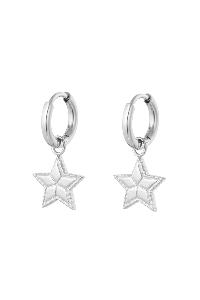 Earrings star with print - silver 