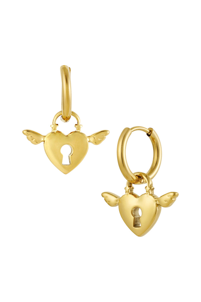 Boucles d'oreilles cadenas avec ailes - or 