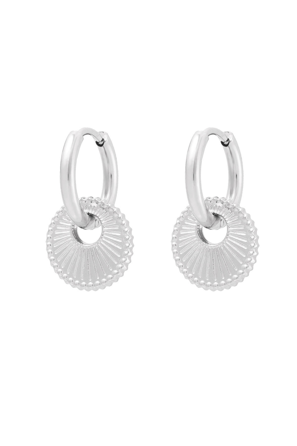 Earrings with round charm - silver h5 