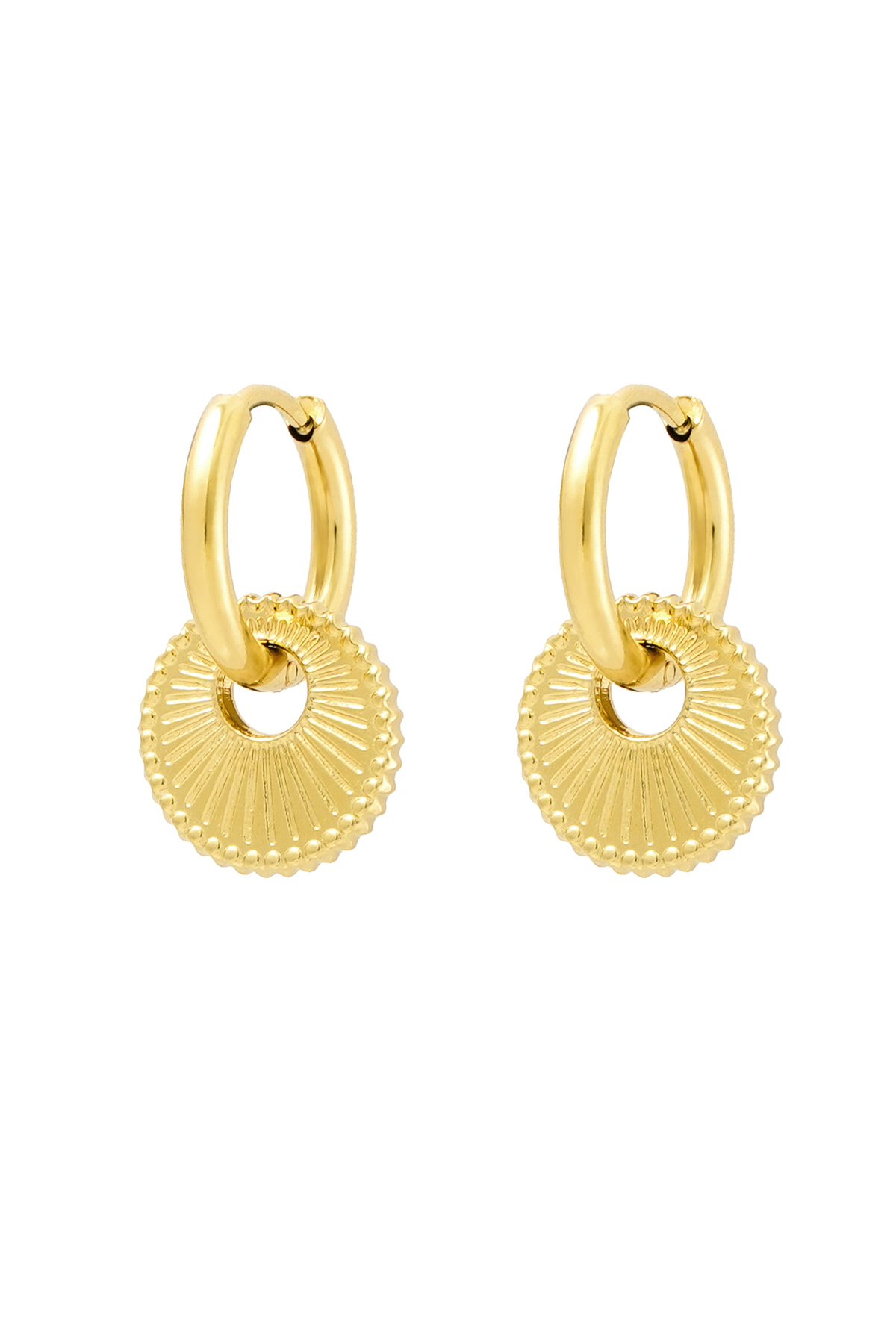 Earrings with round charm - gold