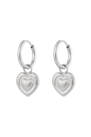Earrings heart charm with stripes - silver h5 