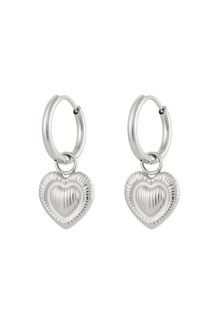 Earrings heart charm with stripes - silver 