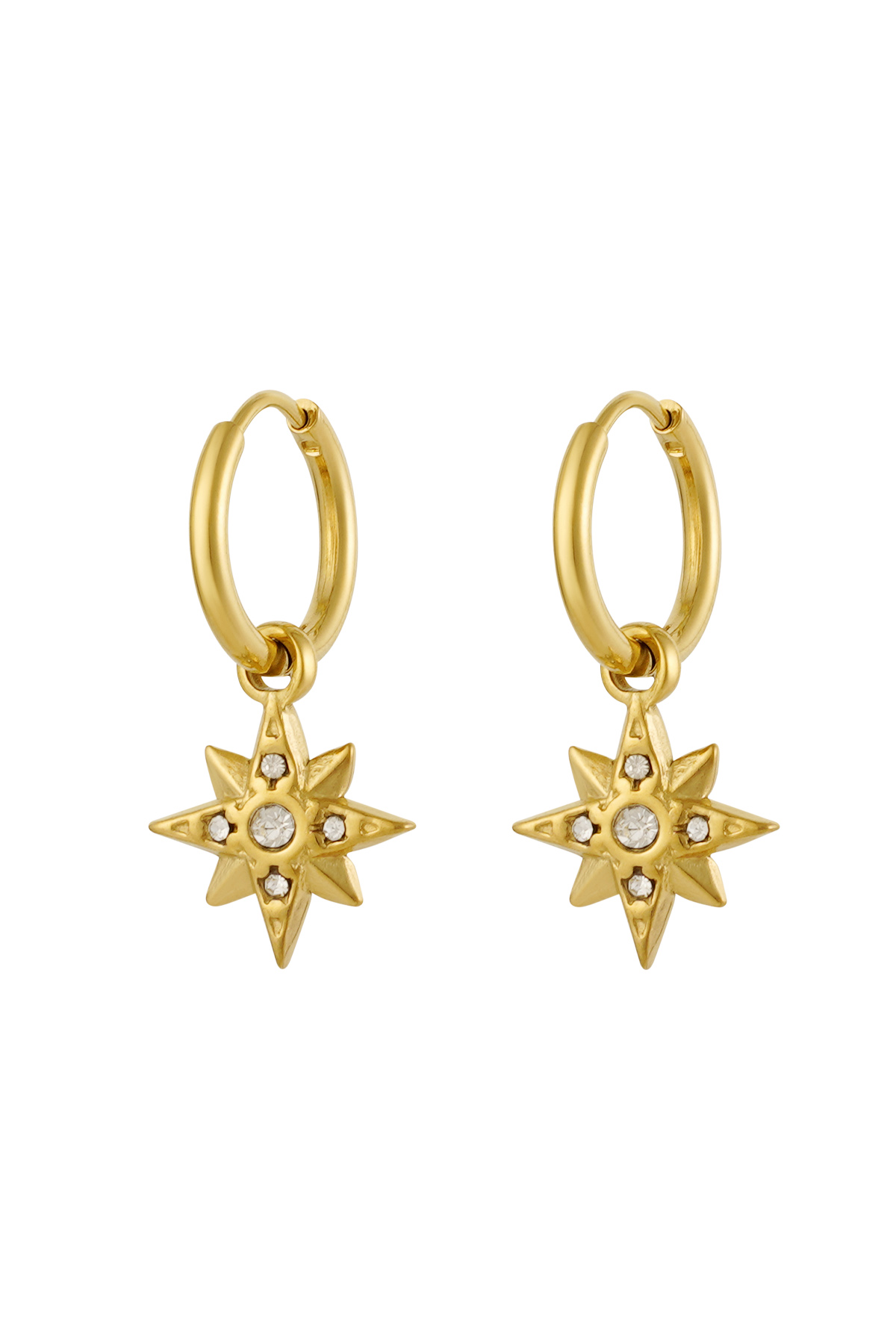Earrings star with stones - gold/white