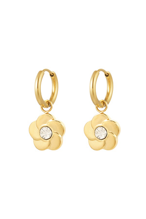 Earrings flower with stone - gold/white h5 