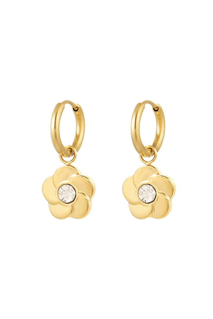 Ohrringe Blume mit Stein - Gold/Weiß 
