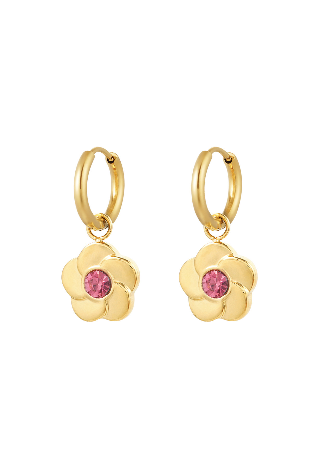 Earrings flower with stone - Gold color/pink