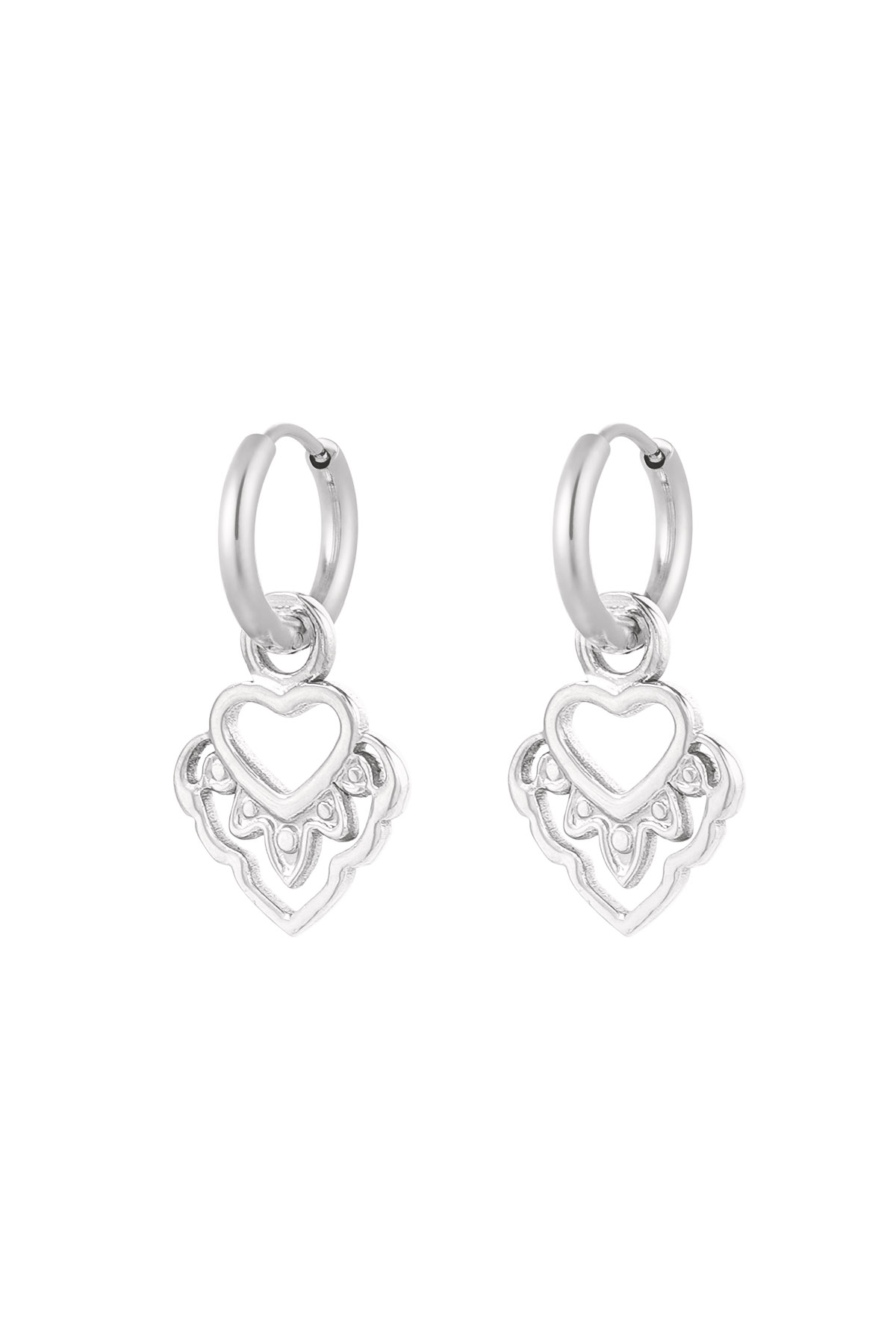 Earrings heart with details - silver