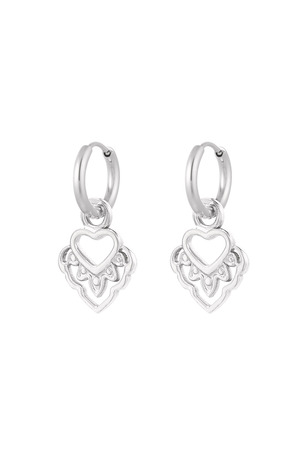 Earrings heart with details - silver h5 