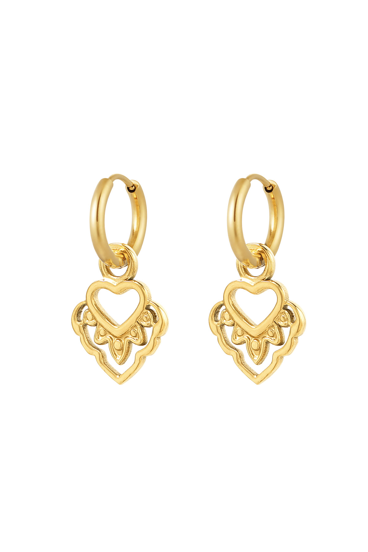 Earrings heart with details - gold h5 