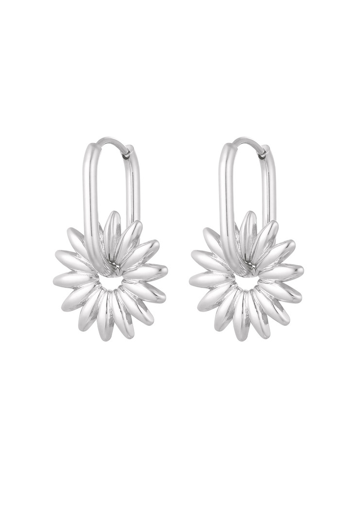 Elongated earrings with flower - silver 