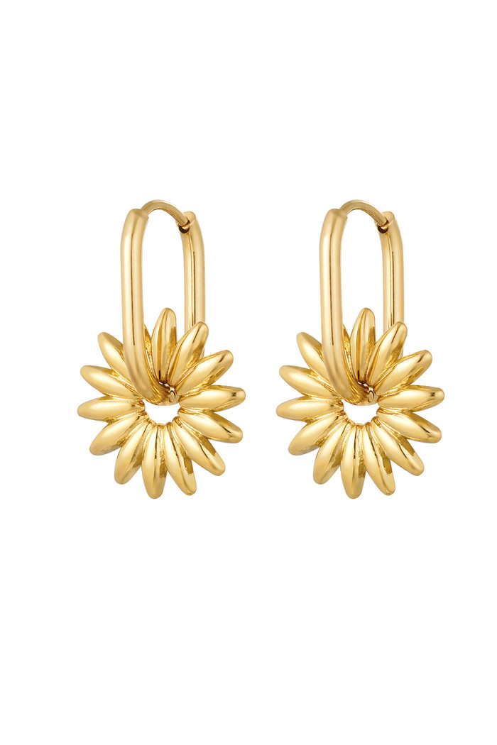 Elongated earrings with flower - gold 
