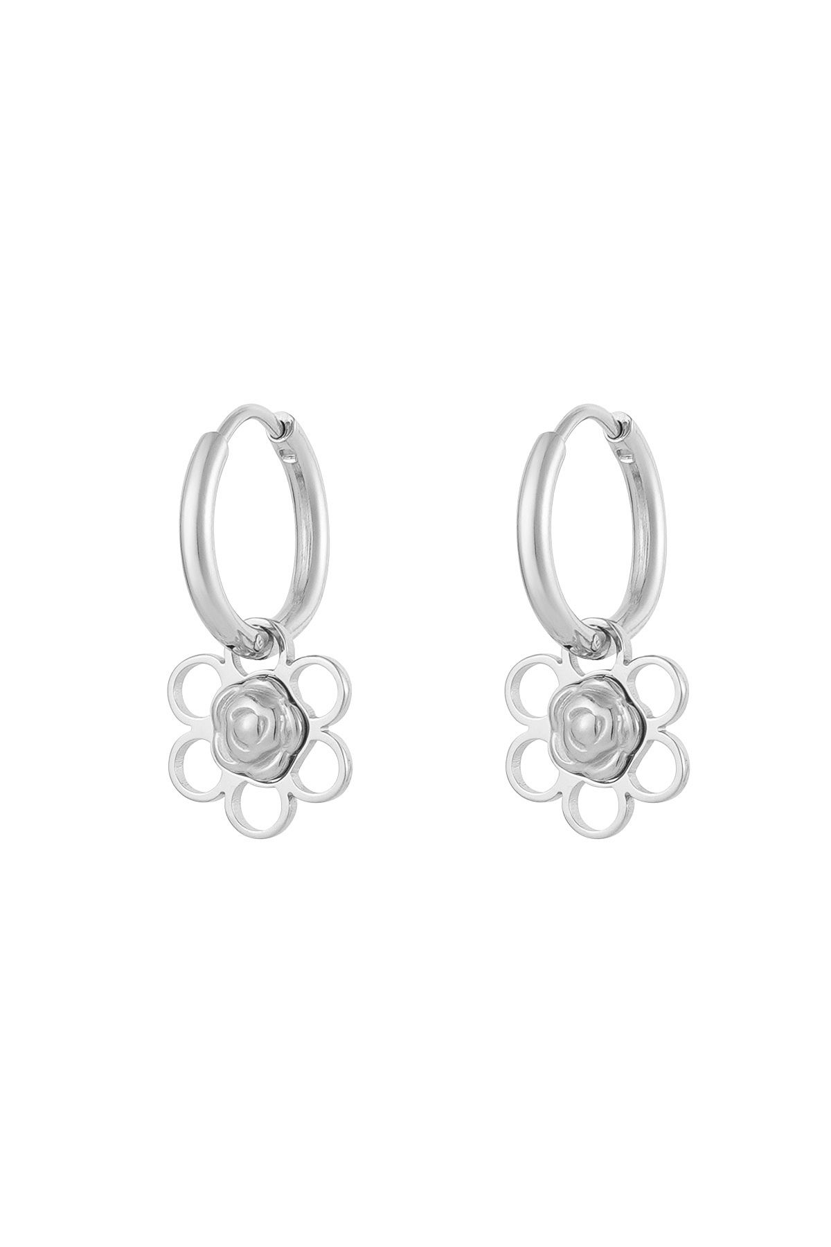 Earrings flower/rose charm - silver
