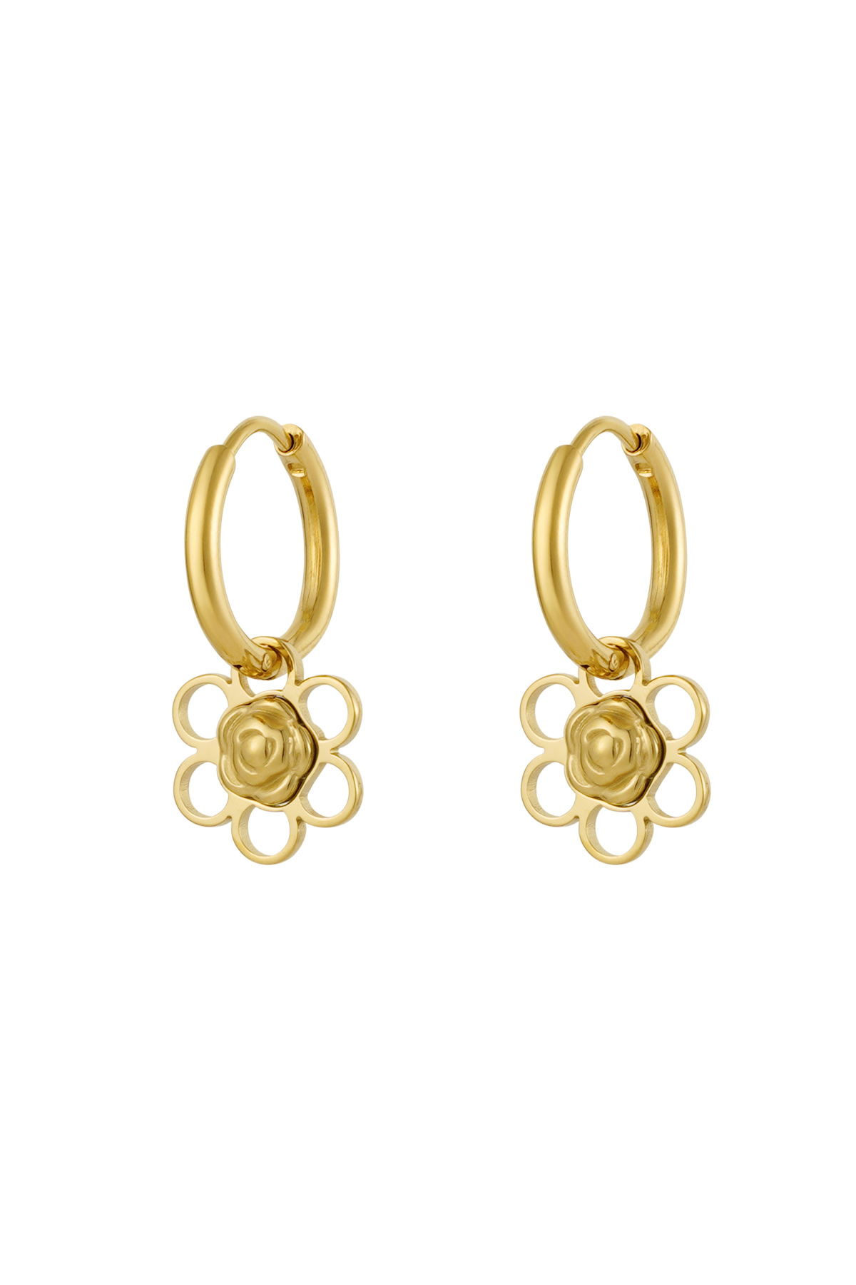 Pendientes flor/dije rosa - oro h5 