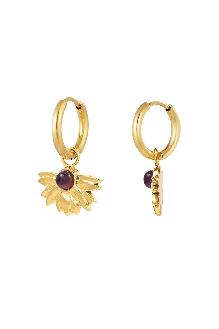 Earrings half flower with stone - gold 