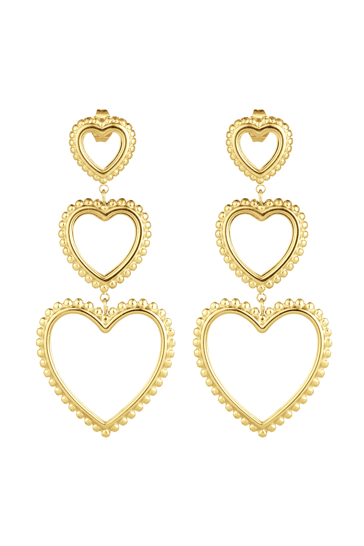 Earrings 3 times graceful heart - gold